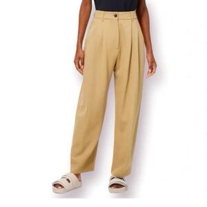 J&L ATELIER Pleated Straight Leg Trousers High Waisted in Tan NWT Large